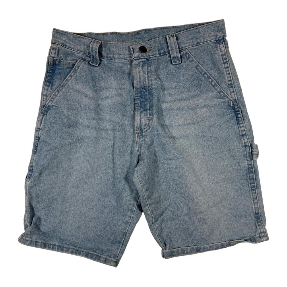 Wrangler Mens Carpenter Shorts Size 30 Light Wash Denim Utility Pockets Blue